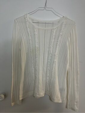 Women's Cream Ribbed Long-Sleeve Top